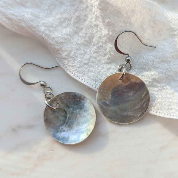 Rustic Organic Iridescent Shell Disc Coin Minimalist Coastal Handmade Ea… - Picture 6 of 6